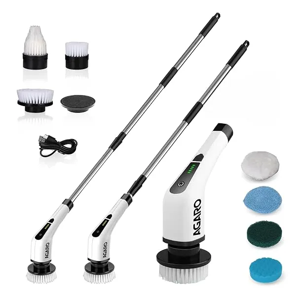 AGARO Royal Electric Spin Scrubber, Cleaning Brush Scrubber for Home, 400RPM/Min, 8 Replaceable Brush Heads, 90 Min Work Time, 3 Adjustable Size, 2 Adjustable Speeds, for Bathroom, — Linkbiz SmartDeal's