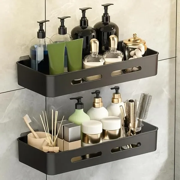 MorivaHomes Self Adhesive Bathroom Shelf for Wall Shelf Organizer Wall Mounted Bathroom Shelves Rack Holder Stand for Bathroom Accessories Organiser Without Drill (Black, Pack of 2 — Linkbiz SmartDeal's