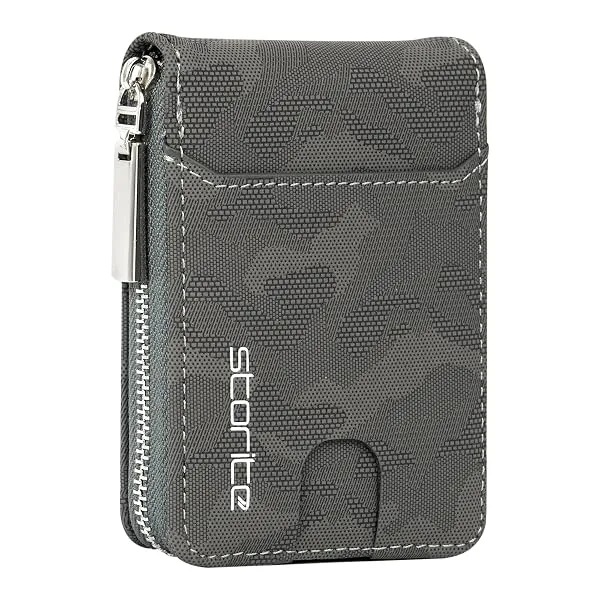Storite PU Leather 9 Slot Vertical Card Holder Wallet, Camouflage Grey | ATM Debit Card Holder Zipper Coin Purse, For Men Women, 11.5 X 8 X 2Cm — Linkbiz SmartDeal's
