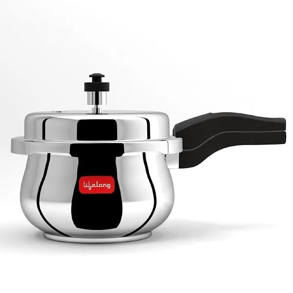 Lifelong Stainless Steel Curve Pressure Cooker 2Liters | Induction & Gas Stove Compatible with Outer Lid, ISI Certified & Lock System | Safe & Durable Kitchen Essential with 5 Year — Linkbiz SmartDeal's