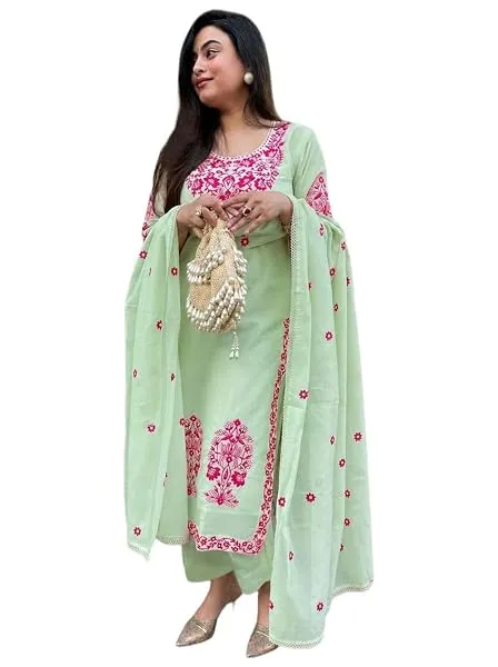 GoSriKi Viscose Kurta for Women | Kurta with Pant & Dupatta | Straight Embroidered Suit | Indian Ethnic Outfit Office Party Wedding Clothing Fashion Premium Traditional Style Look — Linkbiz SmartDeal's