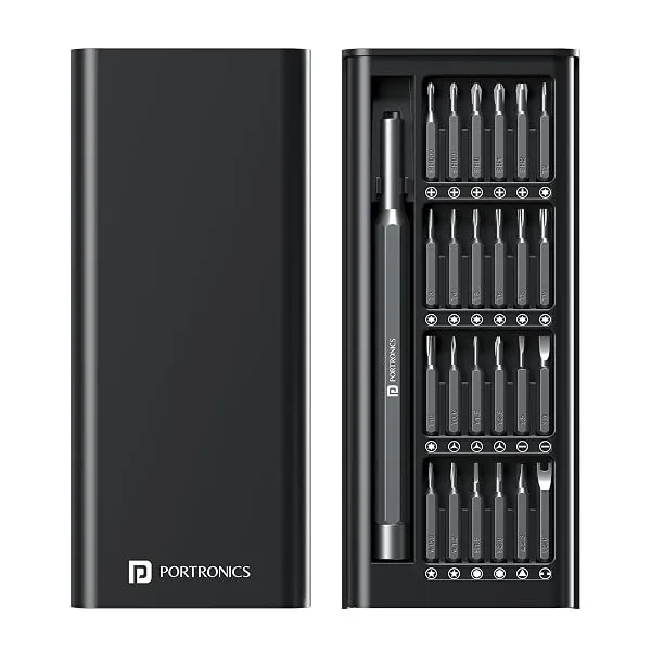 Portronics Bit Box,24-in-1 Screwdriver Kit,Compact,Durable,and Travel-Friendly Tool Kit with a Magnetic Bit Holder,Perfect for Household&Auto Repair (Black) — Linkbiz SmartDeal's