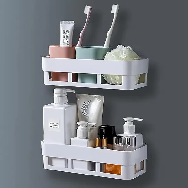 TEKCOOL Bathroom Organiser, Self Adhesive Bathroom Shelf for Wall, Washroom Organizer, Bathroom Rack Stand Without Drilling (2 Pcs),Plastic — Linkbiz SmartDeal's
