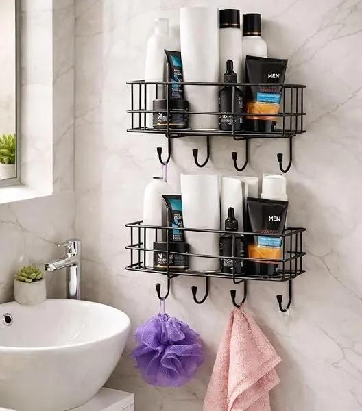 Oslen (Pack of 2 Self-Adhesive Multipurpose Bathroom Rack, Bathroom Shelf Organizer, Wall Mounted Shelf,Bathroom Accessories Set for Home,Bathroom Shelves (Black) — Linkbiz SmartDeal's