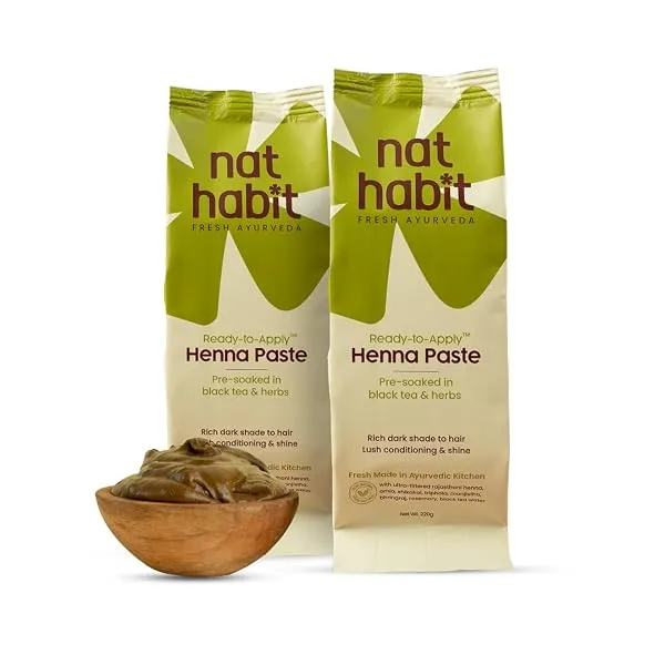 Nat Habit - Fresh Ready To Apply Henna Paste, Pre-Soaked in Black Tea and Herbs,100% Natural Rajasthani Henna, Imparts Rich Brown Shade (Pack of 2 x 220g) — Linkbiz SmartDeal's