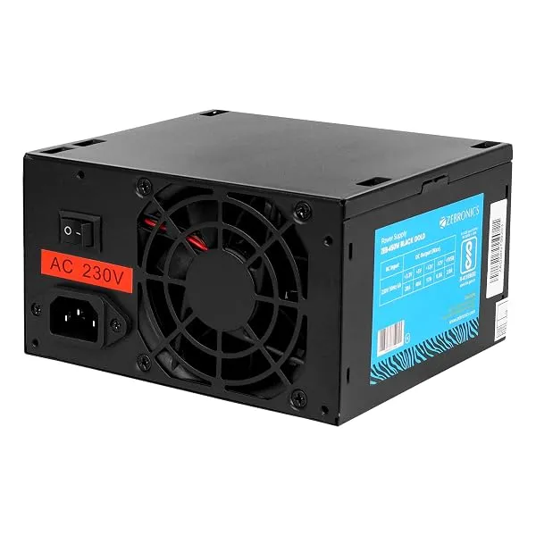 Zebronics 450W Black Gold Power Supply with 3X SATA connectors, 2X Molex, 80mm Built-in Fan, Extra Long Cables, 1.2 Meter Power Cable and Suitable for Regular use Computers — Linkbiz SmartDeal's