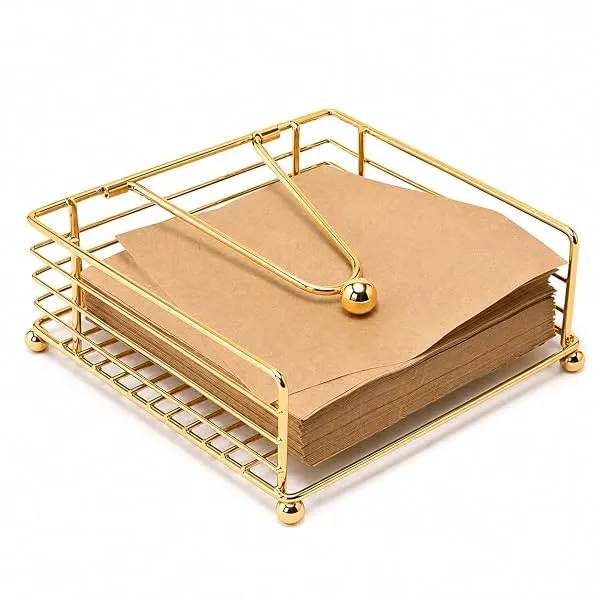 CentraLit Napkin Holder for Dining Table - Square Shaped with Weighted Arm - Modern Tissue Paper Holder for Kitchen, Restaurant, Farmhouse, Gold - Diwali Decoration - Hotel Tablewa — Linkbiz SmartDeal's
