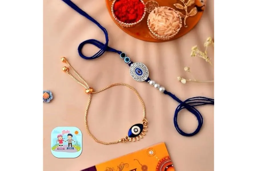 CraftVatika Bhaiya Bhabhi Evil Eye Rakhi Magnet Combo Set for Brother Designer Rakhi for Unisex — Linkbiz SmartDeal's