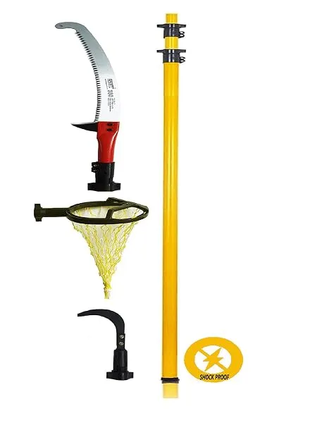 Festel Skytuch Multipurpose Fiberglass 8-to-24 Foot Extendable Telescopic Pole Shock Proof (Yellow) with (3 Attachments) Pruning Saw, Coconut Plucker, Fruit Picker Hand-Powered — Linkbiz SmartDeal's