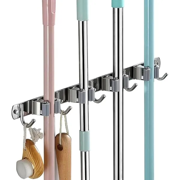 SorresaA Wall Mounted Mop and Broom Holder – Mop Stick Holder, Broom Stand & Storage Organizer for Home (4 Slot 5 Hook) — Linkbiz SmartDeal's