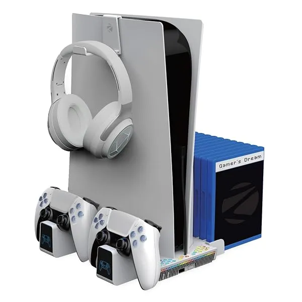 ZEBRONICS PS5SC,Vertical PS5 Docking Station, 5000RPM 3 Level Fan, 2X Dual Sense 3H Rapid Charging Dock, Headset Hanger, 14x Disk Holder, RGB, Supports PS5 Standard | Slim | Pro (D — Linkbiz SmartDeal's