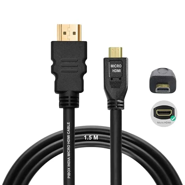 PiBOX India,Micro HDMI to HDMI Cable,4K 60Hz,1.5Mtr 5ft,Adapter Ethernet Audio Return Compatible for Raspberry Pi 4 RPI,Pi 400,GoPro Hero 7,Sony A6000 A6300 Camera,Nikon B500-NOT M — Linkbiz SmartDeal's