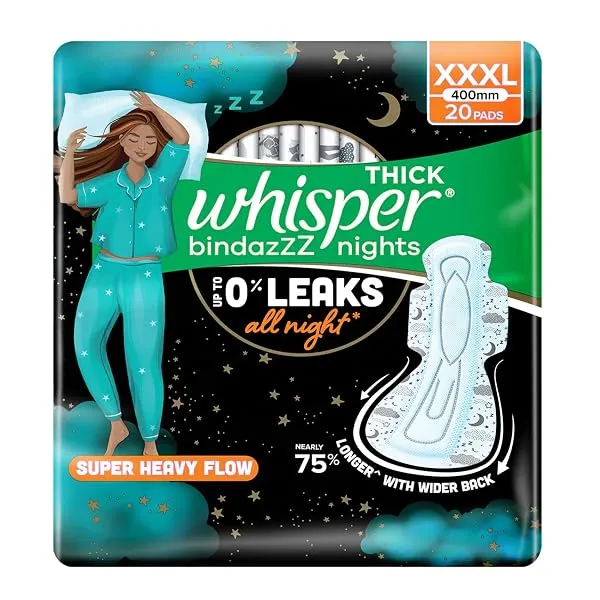 Whisper bindazzz Nights Pads For Women, XXX-Large Pack of 20 pads Scent: unscented — Linkbiz SmartDeal's