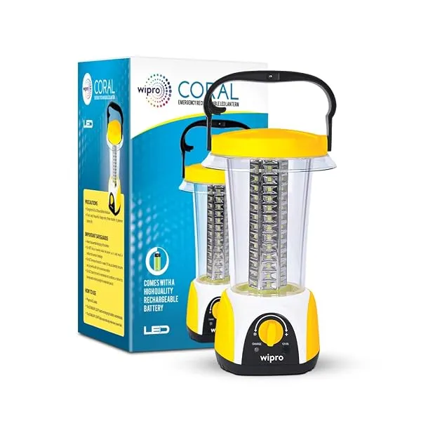 Wipro Coral Multi-Functional Rechargeable LED Emergency Lights, with 84 Individual LED Lights, 360 Degree Lighting and 3000mAH Lithium Battery, Yellow, Pack of 1 — Linkbiz SmartDeal's