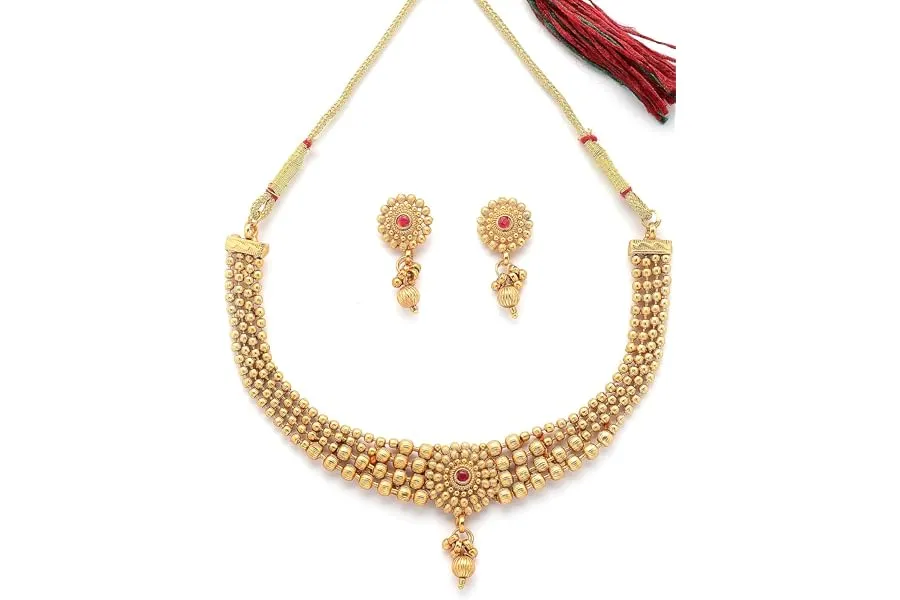 Sukkhi Classic Gold Plated Choker Necklace with Drop Earring Jewellery Set For Women & Girls|Su — Linkbiz SmartDeal's