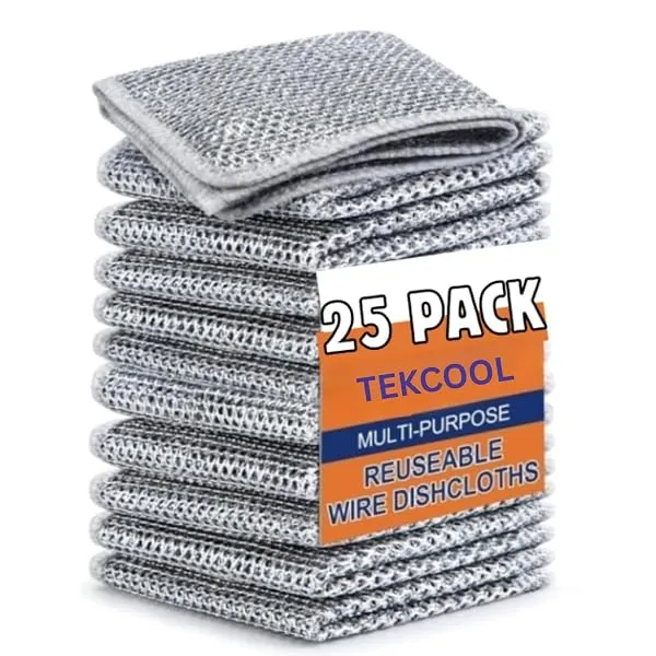 TEKCOOL (25 Pack) Non-Scratch Dish Wash Cloth, Steel Wire Dish Cloth, Wire Dishwashing Rags Stainless Steel Scrubber Non-Scratch Wire Dishcloth for Washing Dishes Sinks Counters — Linkbiz SmartDeal's