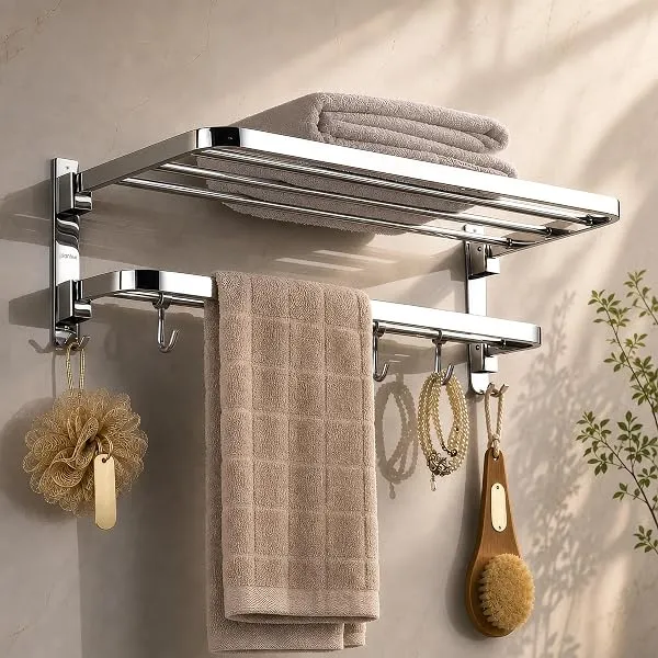 Plantex 304 Grade Stainless Steel Towel Hanger for Bathroom/Dual Folding Towel Rack/Towel Holder/Bathroom Accessories (24-Inch) Chrome — Linkbiz SmartDeal's
