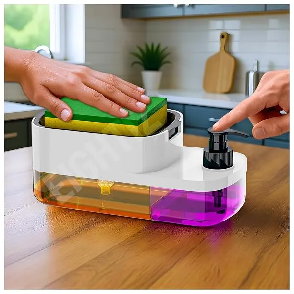 SWAPKART ABS Plastic 3 in 1 Soap Pump Dispenser Dish Soap Liquid Dispenser Sponge Holder Dish Soap Dispenser for Kitchen Sink Countertop Kitchen Bathroom (Multi-Color,Pack of 1) — Linkbiz SmartDeal's