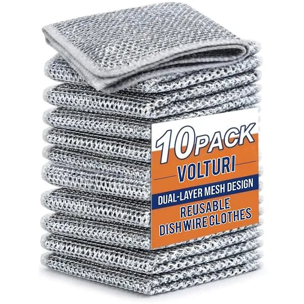 VOLTURI Non Scratch Wire Dish Cloth (Pack of 10), Steel Scrubber for Utensils Cleaning, Multipurpose Wet and Dry Cleaning, Stainless-Steel Dish Wash Scrubber for Washing Dishes, Si — Linkbiz SmartDeal's