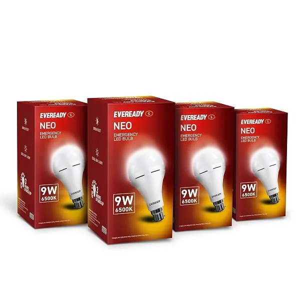 EVEREADY 9W Emergency Inverter LED Bulb, Rechargeable, B22, Pack of 4 | 3 Hours Battery Backup, Ideal for Powercuts, Cool Day Light (6500K) — Linkbiz SmartDeal's