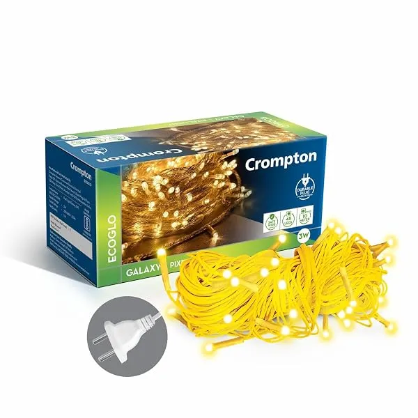 Crompton Galaxy Pixel Ladi Light 3W, 10m | Warm White, Pack of 1 | 3W consumption; 10 meter length; 48 LEDs; direct 2-pin plug; BIS safe wire; warm white festive glow — Linkbiz SmartDeal's