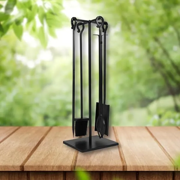 Caliente Modern Loop Handle Fire Tools Set – 4-Piece Heavy-Duty Fireplace Tool Set with Stand – Sleek Matte Black Finish – Durable Steel – Contemporary Hearth Accessory — Linkbiz SmartDeal's