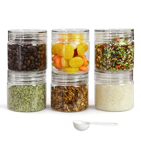 PEARLPET Plastic Containers for Kitchen Storage | Plastic Container Set with Spoon | BPA-Free, Stackable Jars | Transparent, 200 ML (Set of 6) — Linkbiz SmartDeal's