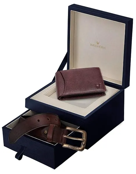 WildHorn Gift Hamper for Men I Leather Wallet & Belt Combo Gift Set I Gift for Friend, Boyfriend,Husband,Father, Son etc (NEW Bombay Brown) — Linkbiz SmartDeal's