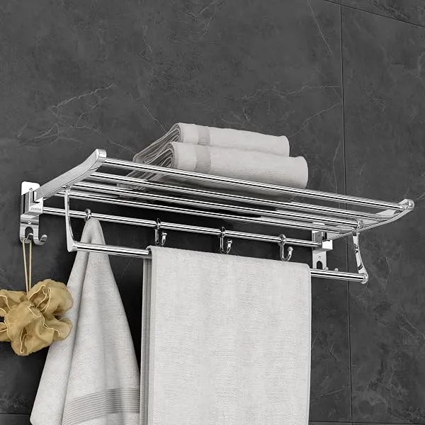 Plantex Eco Stainless Steel Folding Towel Rack/Towel Hanger for Bathroom/Wall Mounted Towel Rack/Bathroom Accessories Set(24-inch) Chrome — Linkbiz SmartDeal's