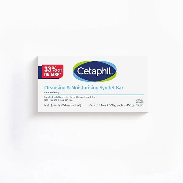 Cetaphil Cleansing Moisturizing Syndet Bar 4x100 gm – Gentle Soap-Free Syndet Cleansing Bar Pack with Shea Butter Blend, pH Balanced Moisturizing & Hydrating Formula for Sensitive — Linkbiz SmartDeal's