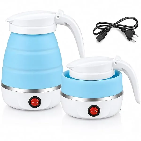 Sulfar Travel Foldable Fast Boiling Portable Electric Kettle - Silicone Food Grade Boil Dry Protection 220V -600ML for Most Travel and Home & Office Use (Blue/White/Pink) — Linkbiz SmartDeal's