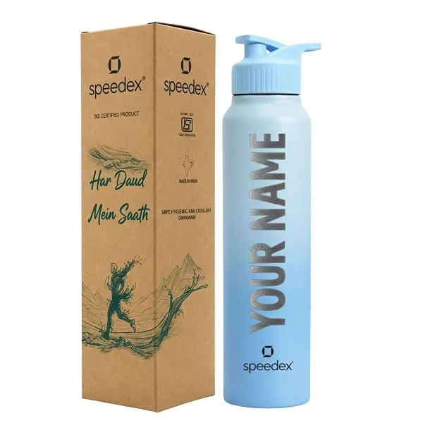 Speedex Customised Stainless Steel Water Bottle 1 Ltr with Name – Personalised Engraved Sipper Cap Bottle for Kids, Men & Women, School, Gym, Office Dual Blue, Set of 1 — Linkbiz SmartDeal's