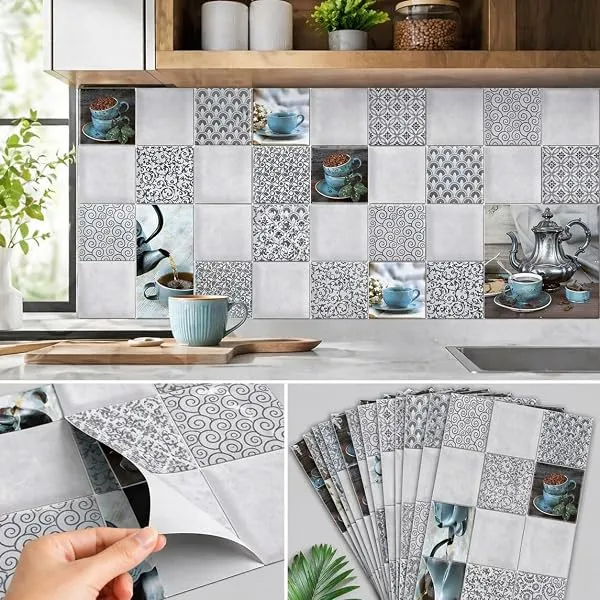 Kitchen Wallpaper Tiles Sticker 12x18 Inch (Pack of 12) Self Adhesive Waterproof Oil Proof Wall Stickers for Kitchen Backsplash Decoration Heat Resistant PVC Wall Paper Tiles Desig — Linkbiz SmartDeal's