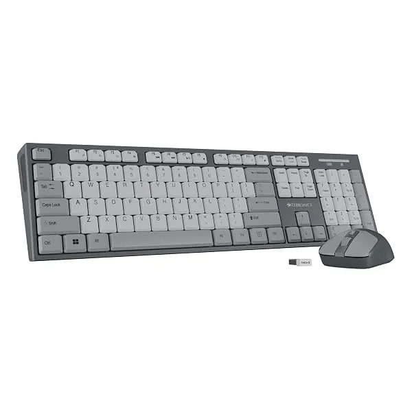 Zebronics Wireless Keyboard & Mouse Combo, 104 UV-Printed Keys, ₹ Key, 12 Multimedia Keys, Retractable Stand, 4 Button Mouse, 1600 DPI, High Precision, USB Nano Receiver (Companion — Linkbiz SmartDeal's