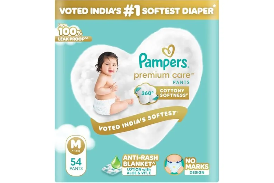 Pampers Premium Care Pant Style Baby Diapers M 54 Count | No Marks Design | Voted India’s #1 So — Linkbiz SmartDeal's