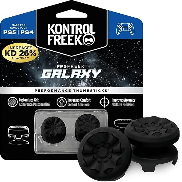 Meyaar FPS Freek Galaxy Joystick Cap Cover for PlayStation 4 (PS4) and PlayStation 5 (PS5) | Performance Thumbsticks for PS5 & PS4 Joystick Cover Cap | 1 High-Rise, 1 Mid-Rise (Bla — Linkbiz SmartDeal's