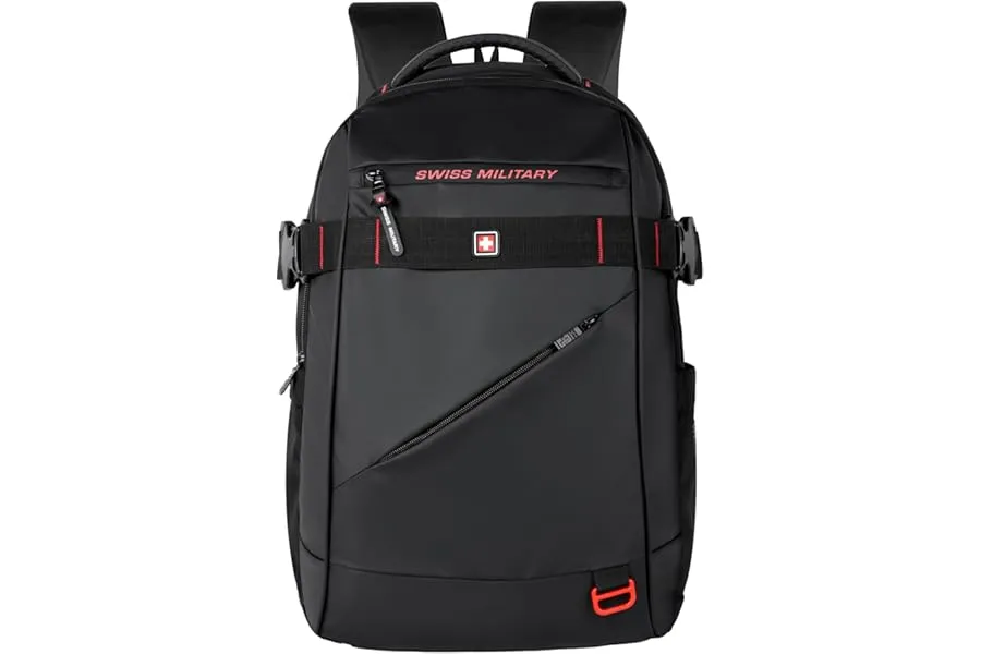SWISS MILITARY Ghost-X Black 30L Laptop Backpack with Anti-Theft Pocket, USB Charging, Luggage — Linkbiz SmartDeal's
