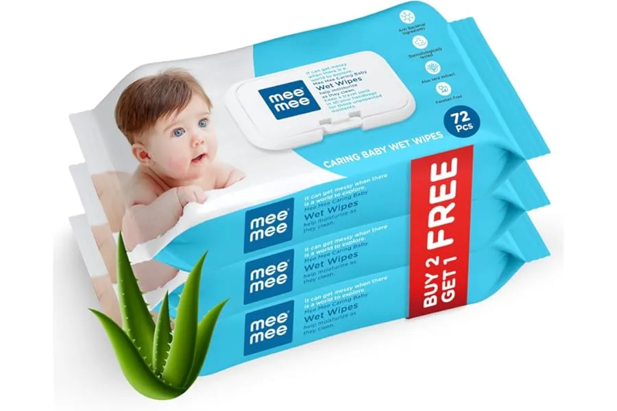 Mee Mee Wet Wipes for Baby Skin with Aloe Vera | 72 Wipes x Pack of 3-216 Wipes | Paraben Free, — Linkbiz SmartDeal's