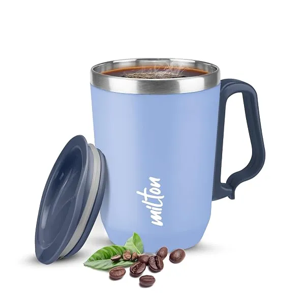 MILTON Cool Touch Coastal Coffee Mug 350 Double Walled 300 ml Inner Stainless Steel Tea Mug and Lid, Coffee Mug Travel Tea Cup, Black Coffee, Single, Blue — Linkbiz SmartDeal's