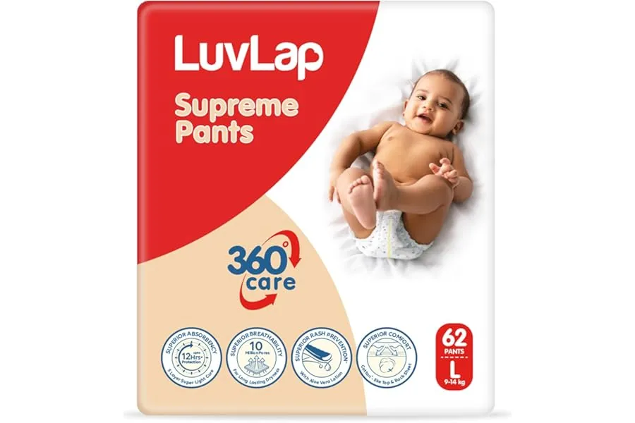 LuvLap Supreme Diaper Pants Large (LG) 9 to 14Kg, 62Pcs, 360° skin care with 10 million breatha — Linkbiz SmartDeal's