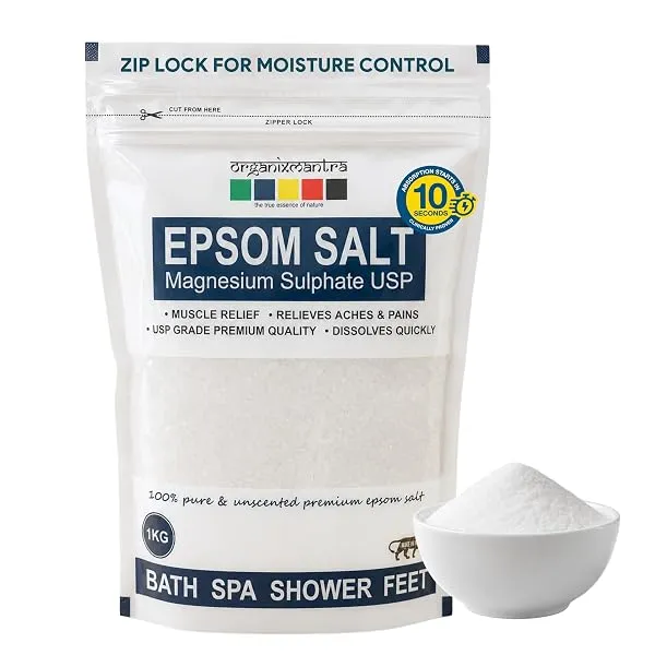 Organix Mantra Epsom Bath Salt 1KG | USP Grade Magnesium Sulphate | Muscle Relief, Foot Soak & Relaxing Bath | Relieves Aches & Pain | 100% Pure & Unscented — Linkbiz SmartDeal's