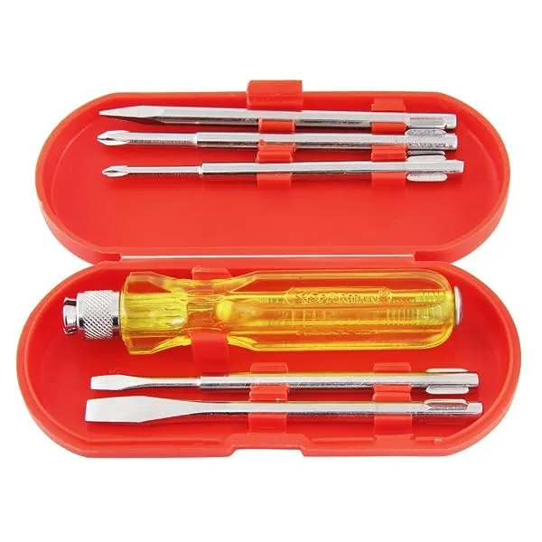 Spartan 5-in-1 Pc Screw Driver Set With 2 Flat Tip Blades(3.5mm & 6mm), 2 Phillips Head(0 & 1) & 1 Round Poker Bar | Ideal for Home Repair, Electrical Work, DIY & General Use (S-6, — Linkbiz SmartDeal's