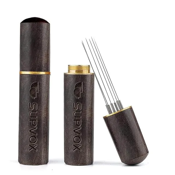 Supvox® Espresso Coffee Stirrer Pin Tamper 6 Needles Ground Distribution | 0.4mm Fine Pin Tamper for Espresso Coffee Making Natural Ebony Wooden Handle Pin Coffee Tamper — Linkbiz SmartDeal's