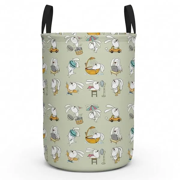 PrettyKrafts 45L Non Woven Bunny Printed Round Foldable Large Laundry Bag/Basket With Handles, Freestanding Clothes Storage Organizer for Bedroom, Bathroom (36x36x45cm, Grey, Set o — Linkbiz SmartDeal's