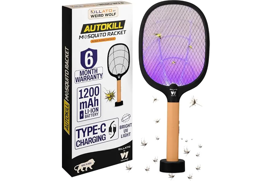 Weird Wolf Rechargeable Mosquito Killer Racket Bat with UV Light & Stand | 2-in-1 Auto & Manual — Linkbiz SmartDeal's