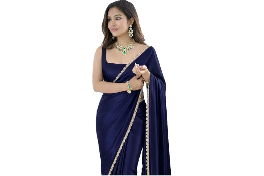 SATAZ Ready To Wear Saree For Women Pre Pleated Satin Silk Readymade With Unstitched Blouse (Na — Linkbiz SmartDeal's