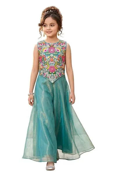 Jervin Enterprise Girls Art Silk Embroidered Kurta & Sharara Set | Festive & Wedding Traditional Outfit | Ethnic Wear for Kids | Stylish Sharara Suit Set — Linkbiz SmartDeal's