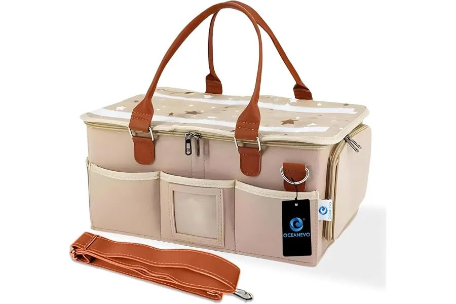 OCEANEVO Cute Felt Diaper Caddy Organizer Bag with Lid and Removable Shoulder Strap | Baby Bask — Linkbiz SmartDeal's