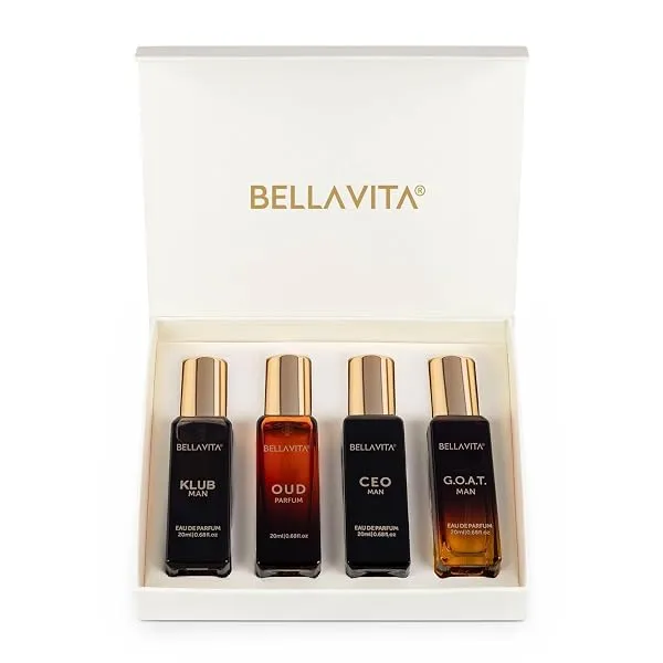 Bella Vita Luxury Man | Long Lasting Liquid Eau De Parfum Gift Set 4 X 20 Ml Perfume For Men | With Klub, Oud, CEO, G.O.A.T | Woody, Citrusy Premium Fragrance Scent — Linkbiz SmartDeal's