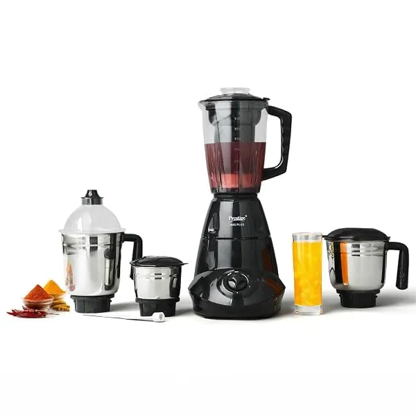 Prestige Iris 750 Watt Mixer Grinder with 4 Jars (3 Stainless Steel + 1 Juicer) | Super Efficient SS Blades | Black | 2Y Warranty | ISI Certified — Linkbiz SmartDeal's